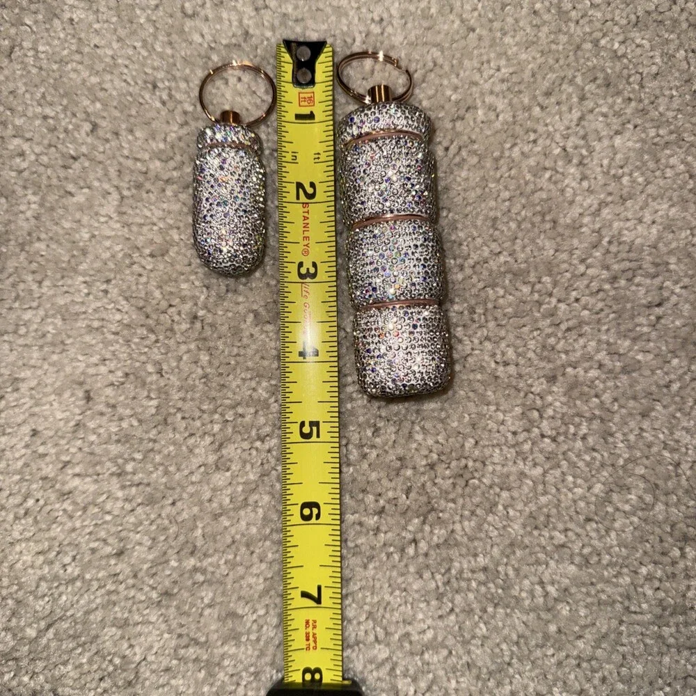 New Glitz & Glam Travel Pill Cases Clear Rhinestone with Keychain. TikTok Viral